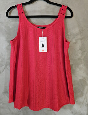ZESICA Size L Red Eyelet Scoop Neck Sleeveless Breathable Tank